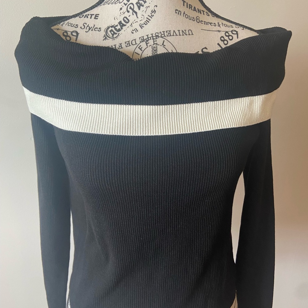 H&M Black and White Off-the-Shoulder Sweater